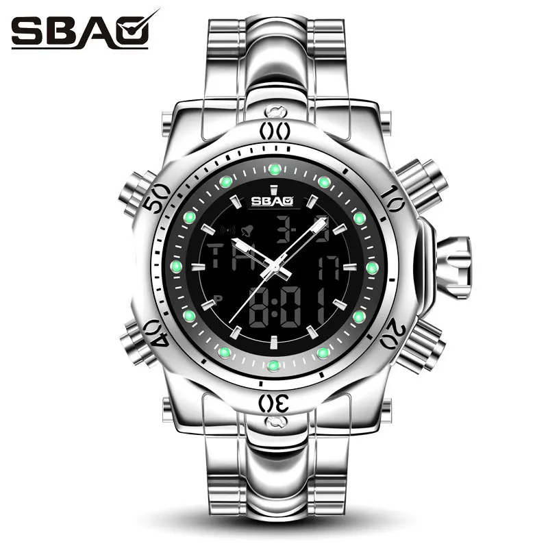 

Cross-border trade for 55mm large dial men's magic color electronic watch steel belt alarm clock calendar digital display watch