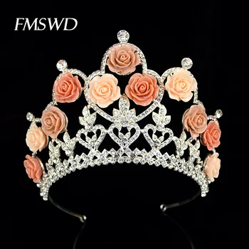 

Silver Color Crowns Baroque Rhinestone Bride Resin Flower Large Tiara Big Crowns Queen tiara Wedding Headpiece Hair Accessories