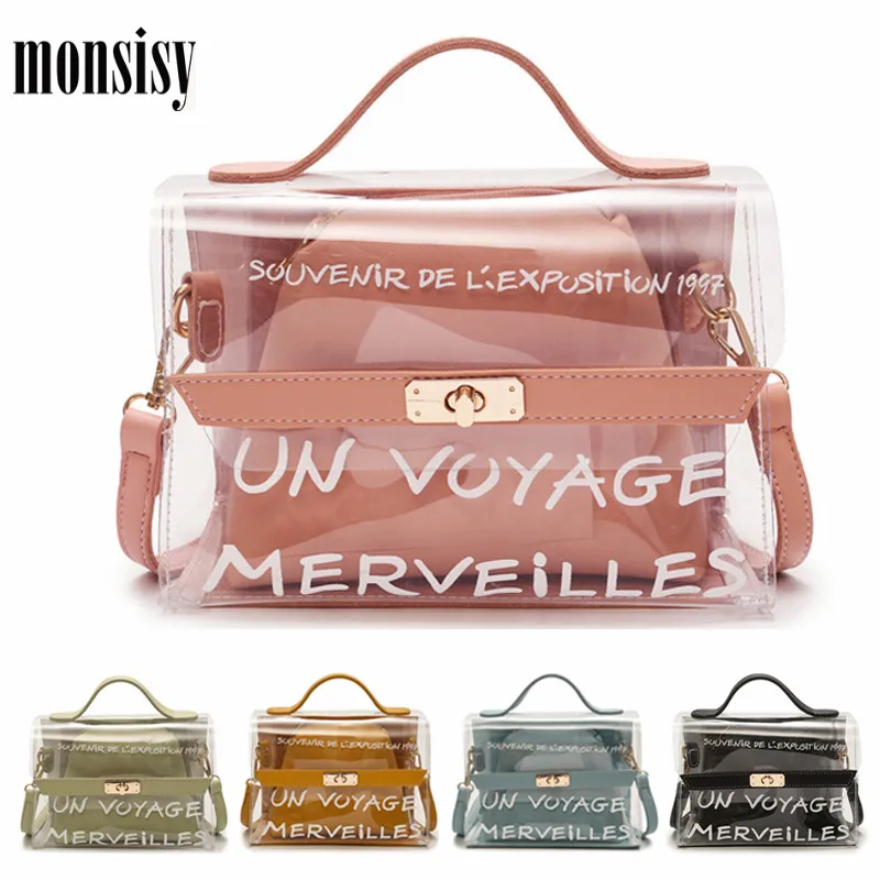 

Monsisy New Transparent Bag For Women 2019 Girl Jelly Handbag Satchel Ladies Tote Bag Purse Shoulder/Messenger/Crossbody Bag