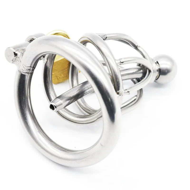 Stainless Steel Male Chastity Device with Urethral Catheter,Cock Cage,Penis Rings,Virginity Lock,BDSM Bondage Sex Toys For Man