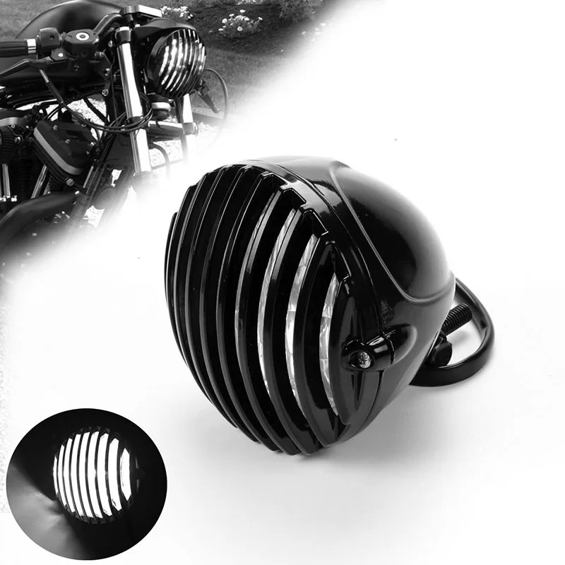 

Billet Aluminium 12V 5" Motorcycle Finned Grill Headlight for Cafe Racer Bobber XS650 CB750 For Honda For Suzuki For Kawasaki