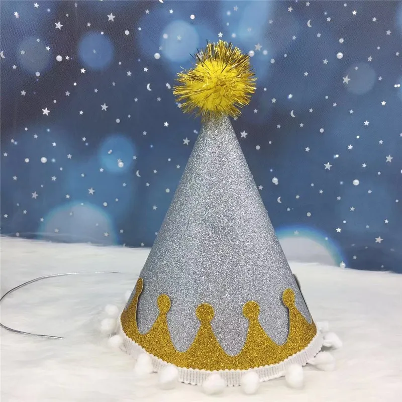 От одного до четырех Головные уборы на день рождения для Childre вечерние партии аксессуары шляпка с блестками Рождество с днем рождения шляпа - Цвет: silver yellow