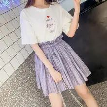 Лето г. новое поступление корейский стиль Agaric оборками талии яркий шелковистый текстиль модная плиссированная юбка мини юбка одежда