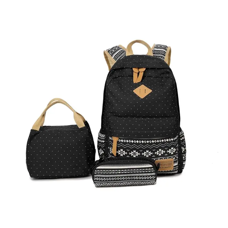 

3PCS Women Backpack Girl School Satchel Shoulder Rucksack Canvas Travel Bags with Pencil Case for Teenagers