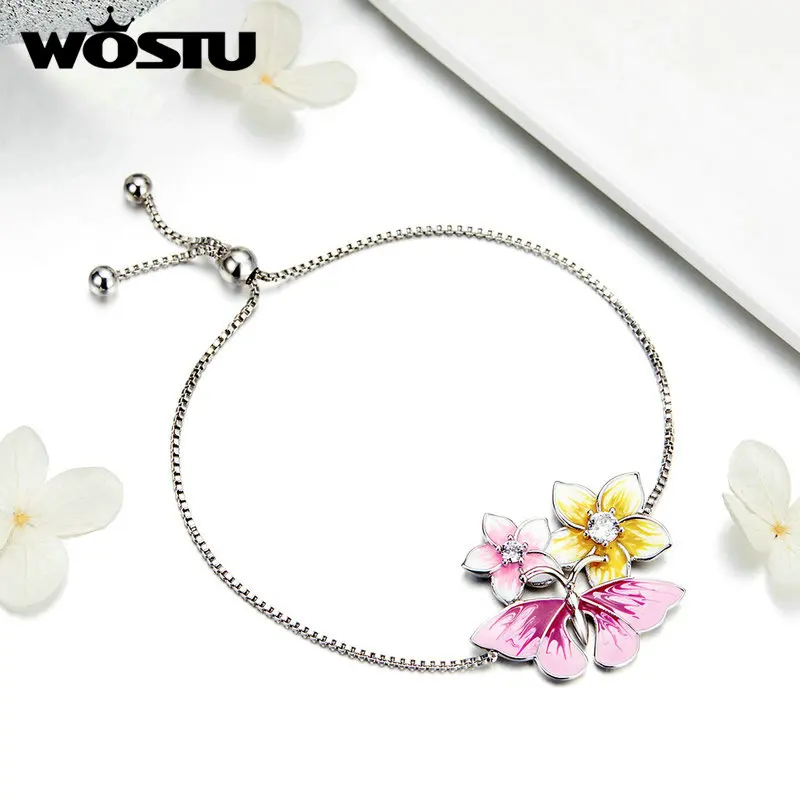

WOSTU 2019 Butterfly & Flower Bracelets Chain Link Adjustable Bracelets For Women Wedding Engagement Korean Style Jewelry FFB047