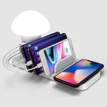 

Mushroom USB Hub Wireless Charging Pad Dock LED Lamp QC 3.0 Desktop Charger