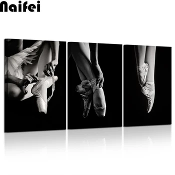 

DIY Diamond Painting 3 Piece Black and White Wall Art Ballet Shoes Ballerina's Pointes Mosaic Cross Stitch 5D Diamond Embroidery