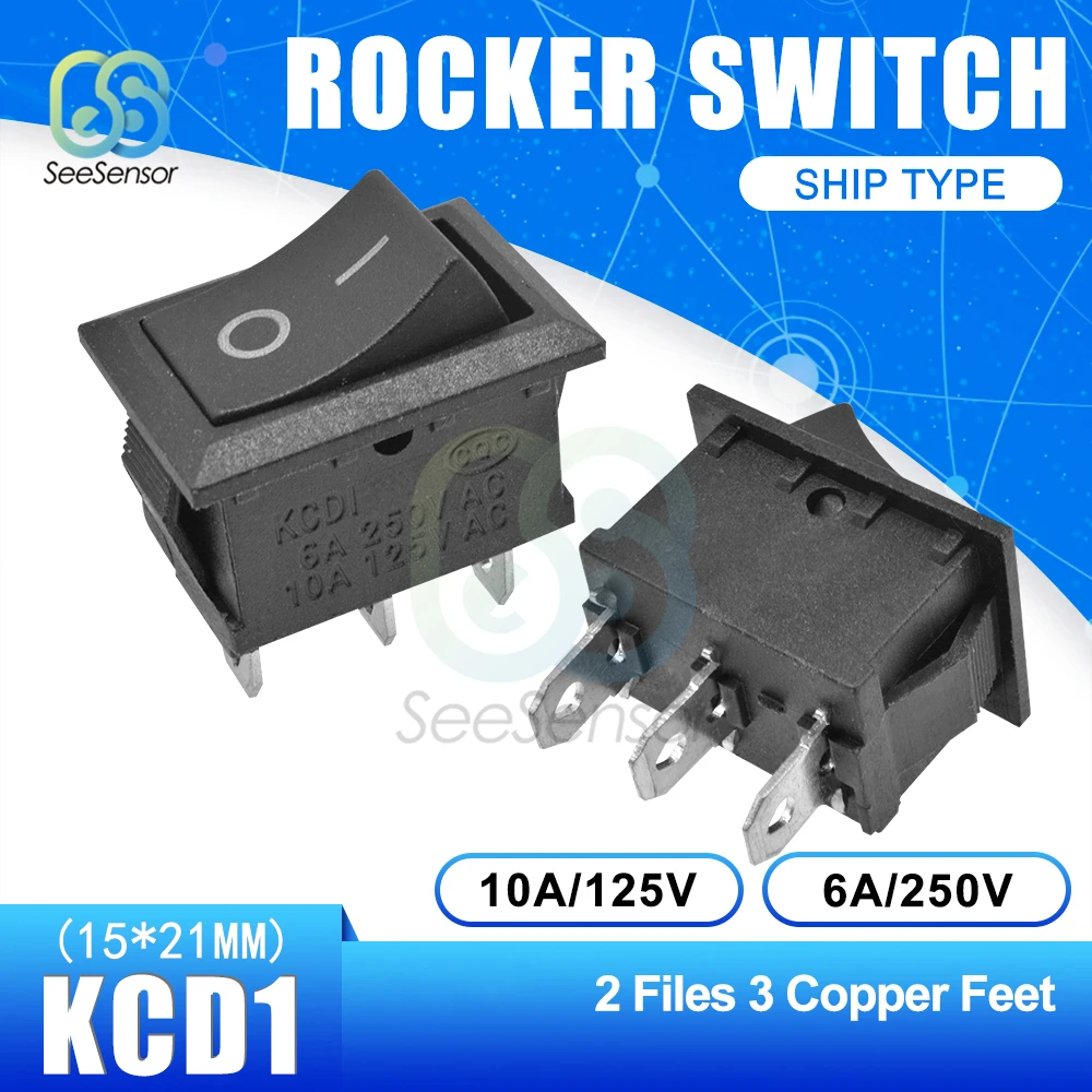 5Pcs/lot KCD1 Rocker Switch Power Switch ON-OFF 2 Position ON-OFF-ON 3 Position 2Pins 3Pins 4Pins 6Pins 6A 250VAC/ 10A 125VAC
