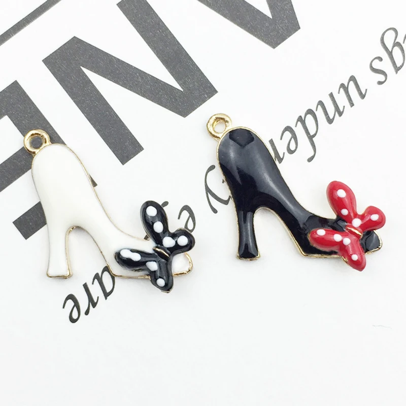 

10pcs High-shoes Enamel Charms Gold-color Alloy Drop Oil Shoes Bow Tie Pendants For Bracelets Earring DIY Accessories YZ041