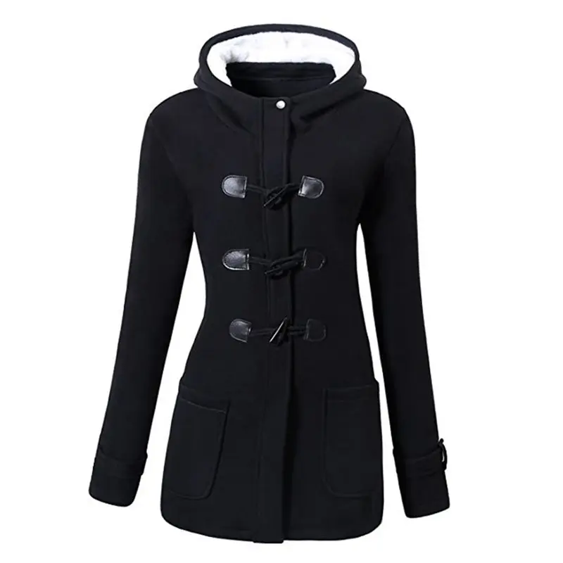 

Casual Plus Size Winter Warm Black Gothic Women Jackets Slim Overcoats Hooded Office Ladies Zipper Pocket Female Outwears 2019