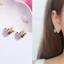 Модные ювелирные изделия корейские милые хрустальные цветочные серьги-гвоздики для женщин и девушек, двухсторонние стразы, серьги в подарок