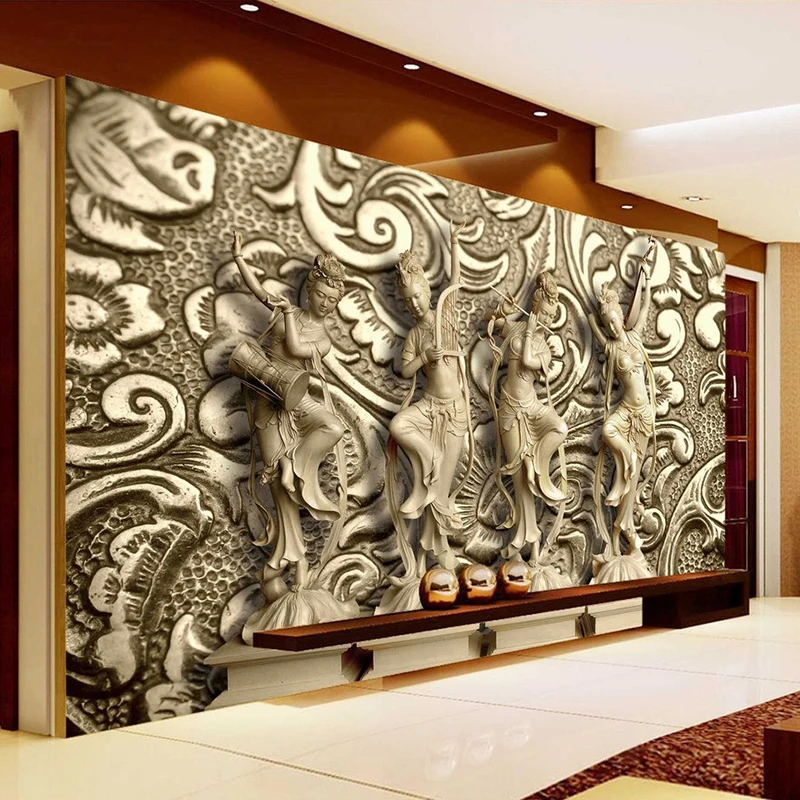 Us 869 50 Di Scontofoto Carta Da Parati 3d Stereo Scultura In Rilievo Murale Di Stile Europeo Hd Vintage Living Room Hotel Arredamento Carta Da