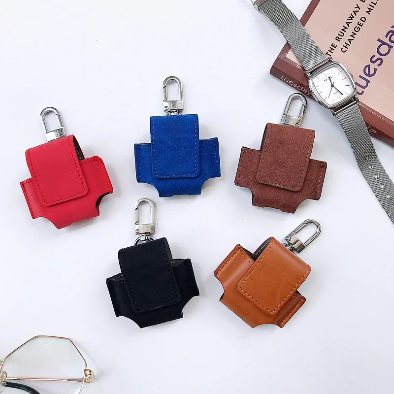 

5 Color Simple PU Leather Bag Keychain Silicone Case for Apple Airpods Cover Bluetooth Headset