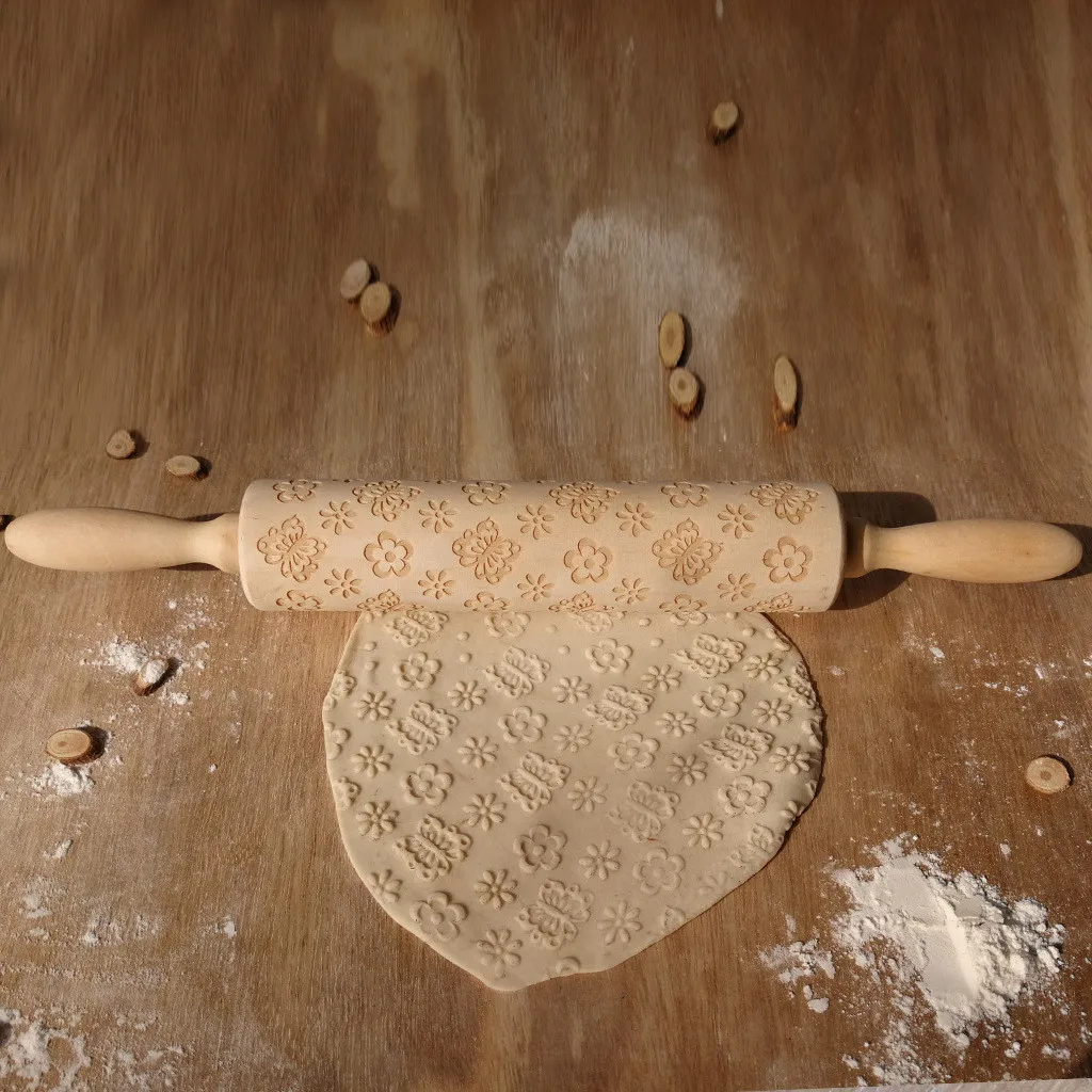 

Butterfly Rolling Pin Carving Wood Embossed Rolling Pin Kitchen Rolling Pastry Wood Kneading Dough