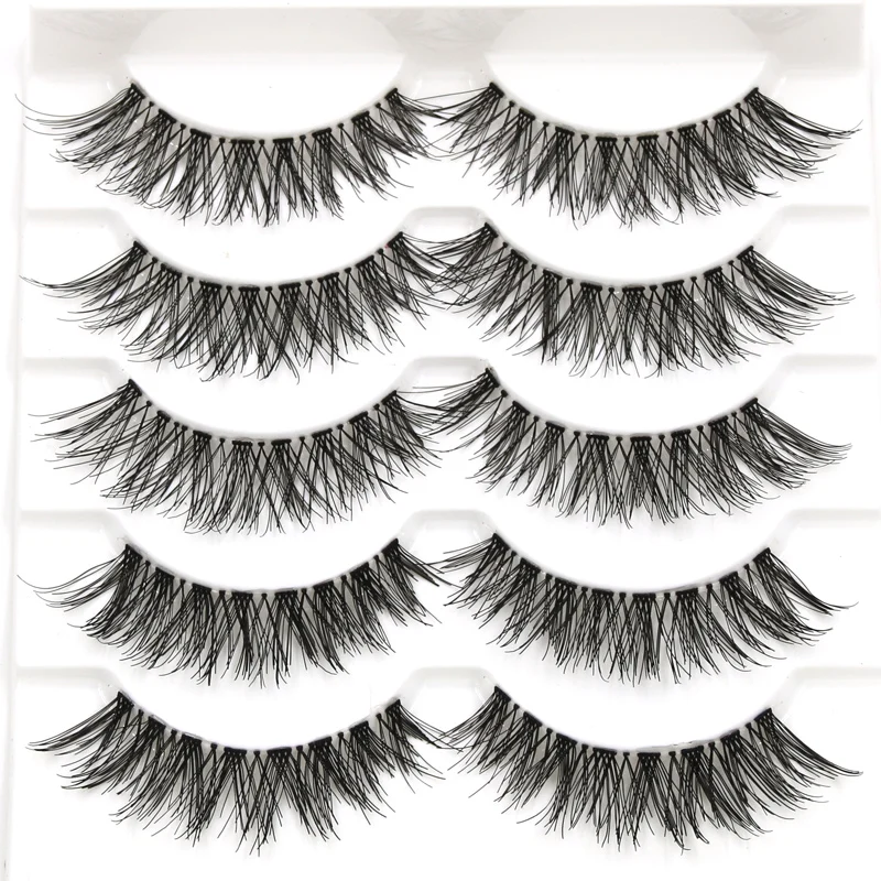 

YOKPN 5Pairs Handmade Plastic Transparent False Eyelashes Cross Soft Natural Long Lashes Performance Makeup Thick Fake Eyelashes