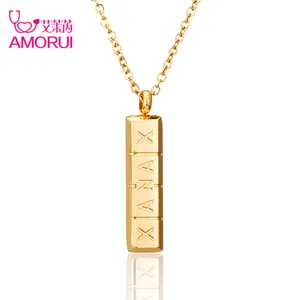 AMORUI Xanax-Vertical Pill Bar Pendant Necklace ID Stainless Steel Women Choker Chain Necklaces Gold Silver Color Jewelry