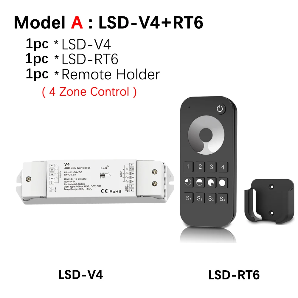 Светодиодная лента RGBW/RGB/ССТ/затемнением+ 2,4G Беспроводной РЧ пульт дистанционного управления 4 канала светодиодный RF контроллер для RGB/RGBW Светодиодные ленты светильник - Цвет: Model A