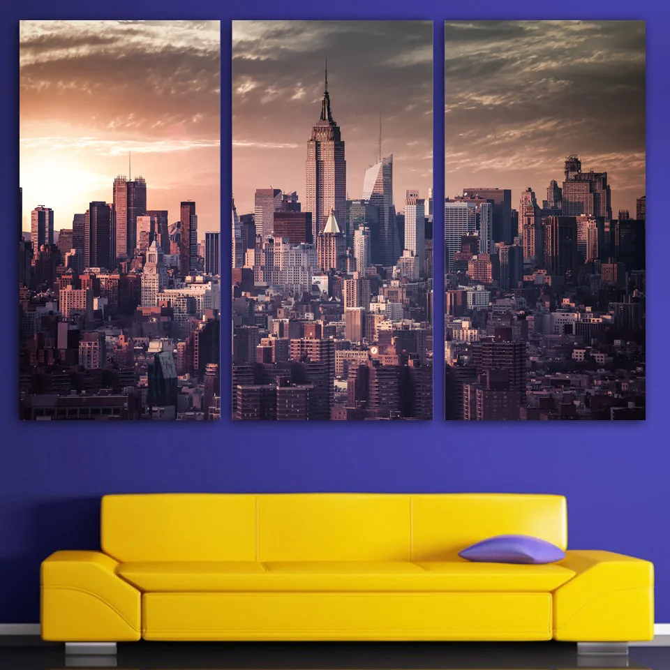 Promotion Modern 3 Panels Canvas Art City New York Buildings Home Decor