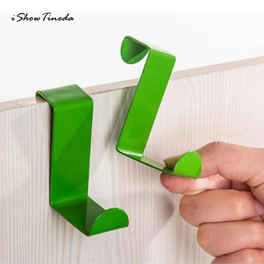 

ISHOWTIENDA 2pcs Over Door Hook Stainless Kitchen Cabinet Clothes Hanger Organizer Holder Stainless Steel Door Desk Hook Hanger