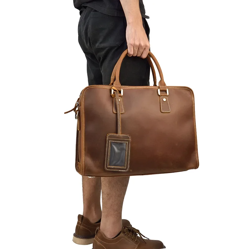 Мужской портфель из натуральной кожи Crazy Horse кожаная Ретро сумка через плечо мужская сумка деловая сумка 15 дюймов компьютерные сумки