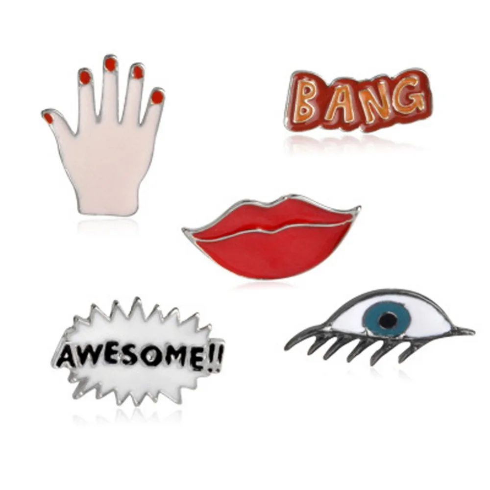 

1pc Fashion Sexy Lips Eye Palm " AWESOME" Enamel Brooch Pins Button Bag Clothes Pin Badge Jewelry for girls boys Wholesale Pin