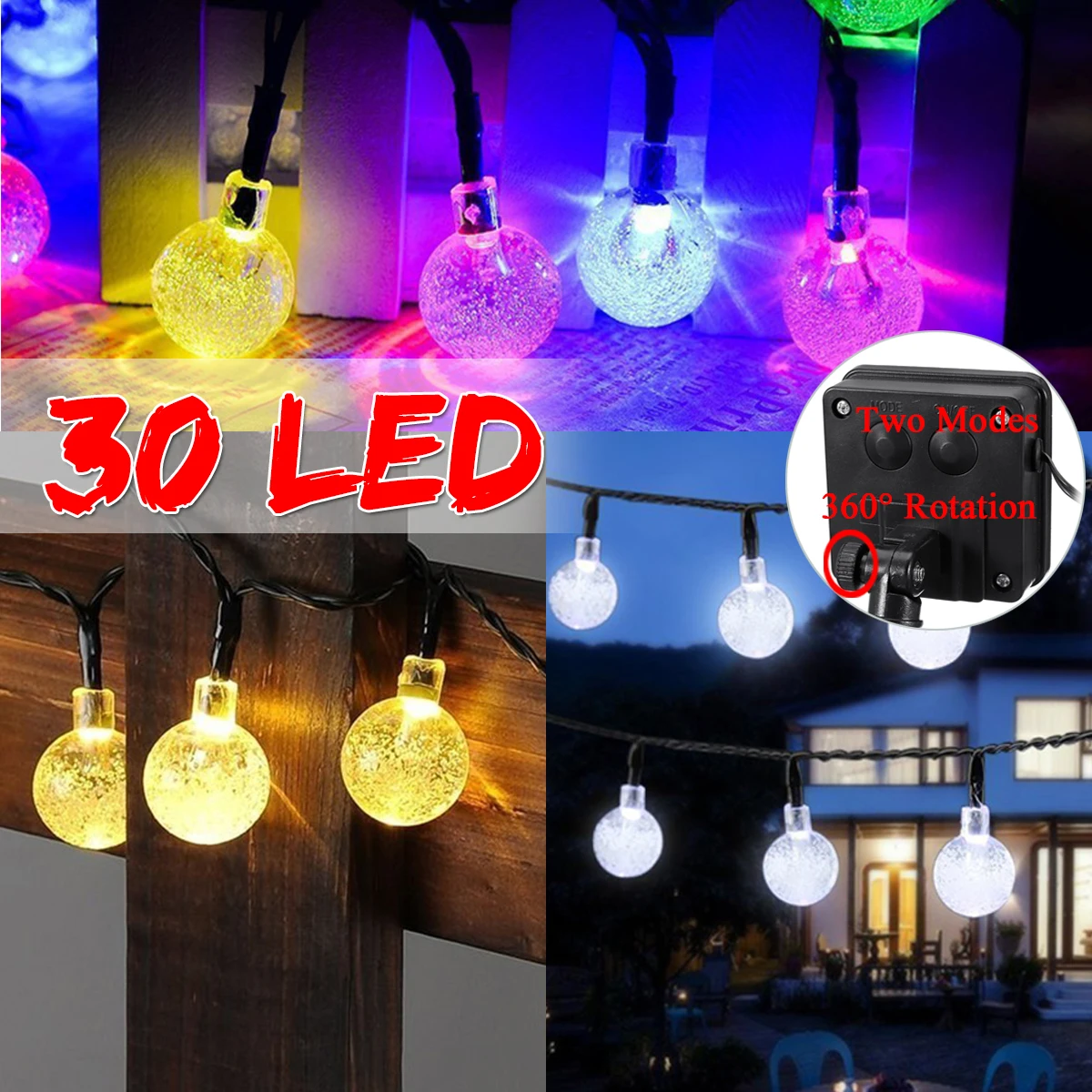

30 LED Ball String Lights Solar Power Patio Light Christmas Light Fairy String Light Wedding Party Outdoor Garden Decor LED Lamp