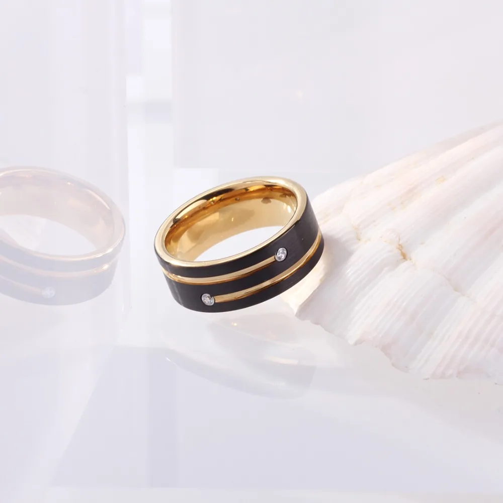 Online Anillo de carburo de tungsteno de Color dorado negro para hombres y mujeres anillo de boda aniversario incrustación brillante CZ joyas anillos de piedra