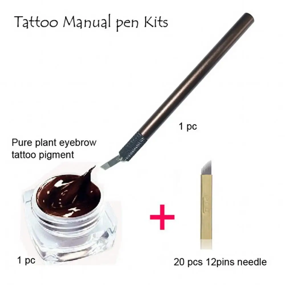 

Eyebrow Permanent Makeup Kit 3D Eyebrow Manual Makeup Pen & 12 Pin Flade Needles Black Coffee Tattoo Paste