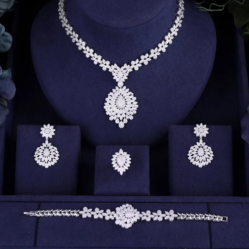 

Hotsale African 4pc Bridal Jewelry Sets New Fashion Dubai Necklace Sets For Women Wedding Party Accessories Design