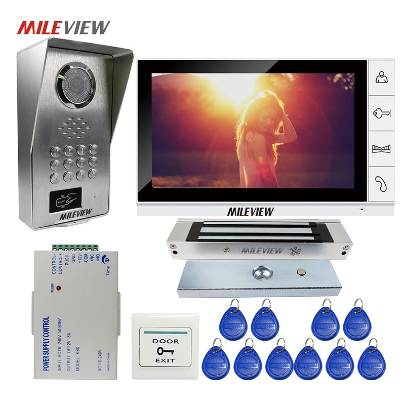 

FREE SHIPPING 9" LCD Monitor Video Intercom Door bell Phone System RFID Code Keypad Unlock Outdoor Camera + Electromagnetic Lock