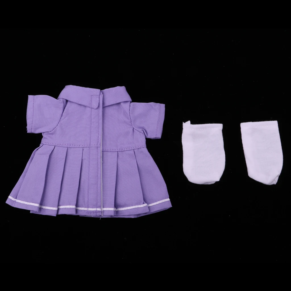 3pcs Purple Clothes Suit for Mellchan Baby Doll 9-11inch Girl Doll Dress Skirt Socks Clothing Accessories