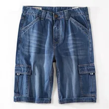 MORUANCLE мужские повседневные джинсовые шорты Карго Мешковатые Свободные тактические короткие джинсы для мужчин Мульти Карманы Плюс Размер 28-44 прямые