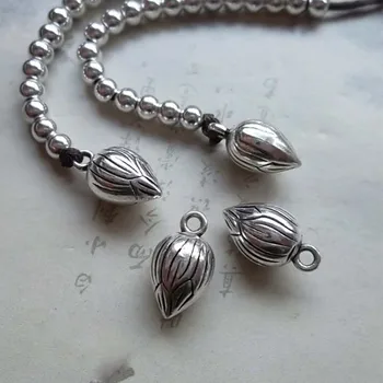 

30pcs/lot Fashion Tibetan Silver Alloy Lotus Design Pendant Materials 14.5x8mm Fancy End Beads Charms DIY Jewelry Making Bangles