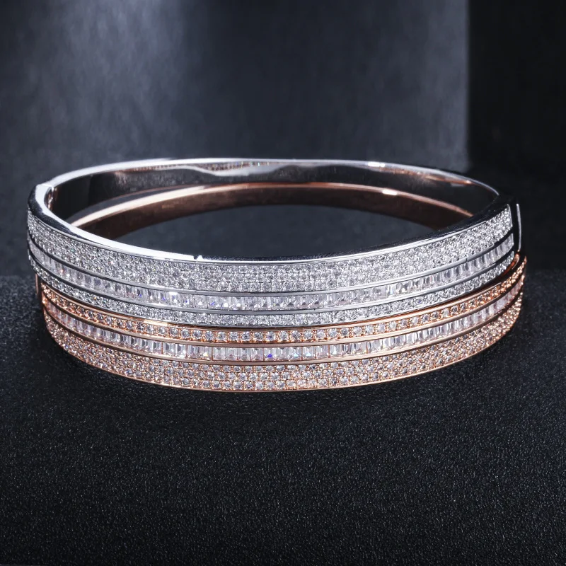 

Luxury Cubic Zircon Women Bracelet Made By Copper with Solid Gold Plating Sparkly Cuff Bracelet Top Quality Jewelry