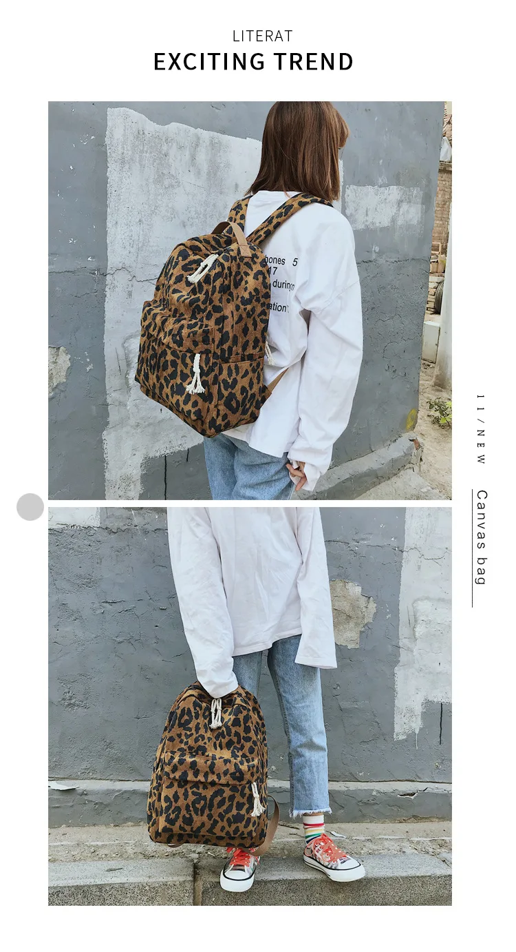 Moda feminina mochila leopardo impressão veludo dupla