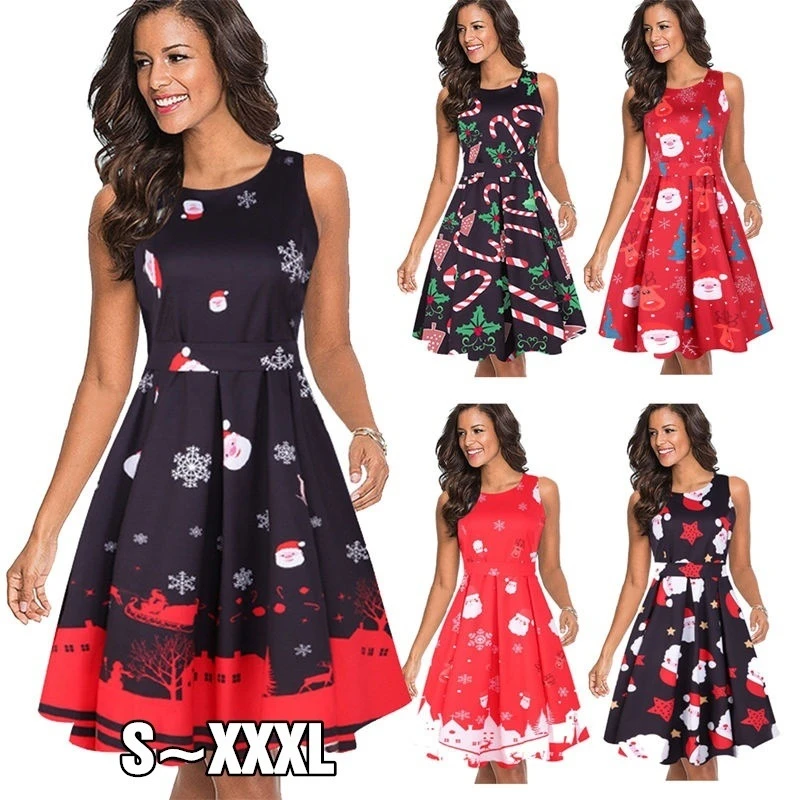 Casual Print Christmas Dress Women O ...