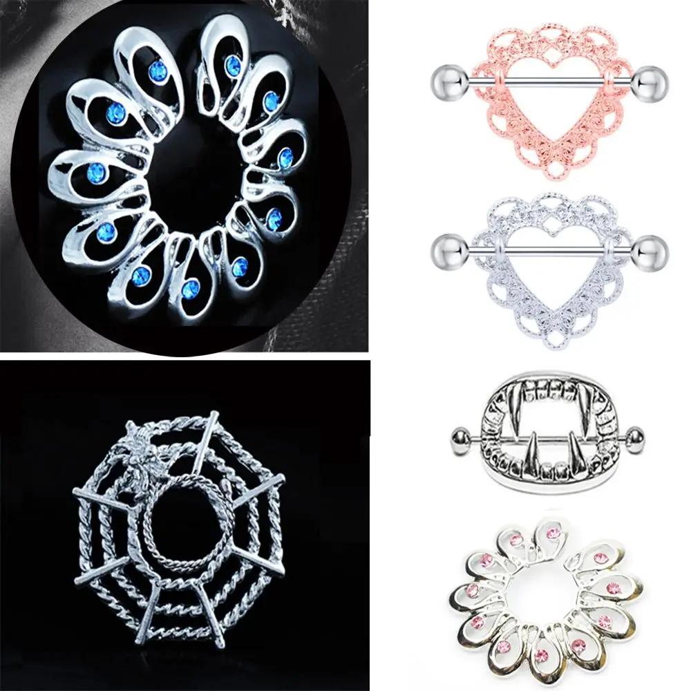 

2pcs/lot Sexy Surgical Steel Heart/Flower Body Nipple Bar Barbell Piercing Shield Rings Rushed Ear Plugs Fake Piercing for Women