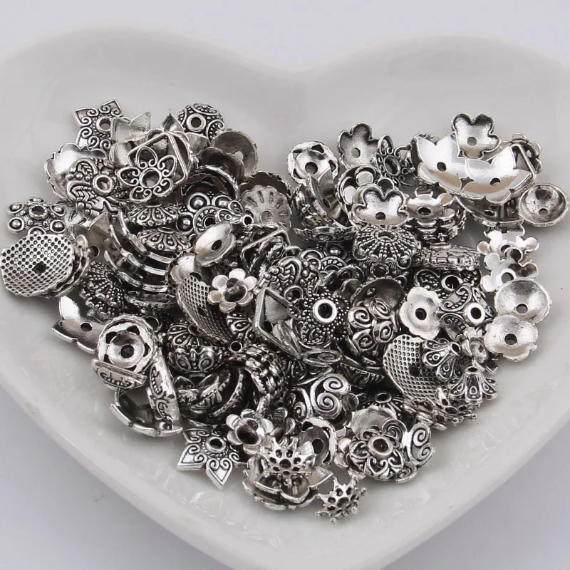 

Mix about 20 Kinds 160pcs(80Gram) Zinc Alloy Antique Silver plated color Bead Caps Fit Jewelry Findings Making End Caps 4-15mm