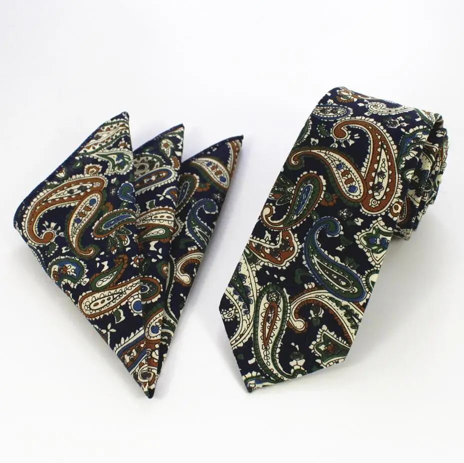 RBOCOTT модные хлопковые Галстуки 6 см Тощий синий винтажный галстук в цветочек и носовой платок набор мужской повседневный тонкий зеленый галстук с ярким узором - Цвет: 39