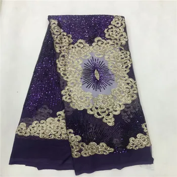 

Purple African Laces French Laces Fabric Sequins embroidery High Quality Tulle Lace For Women Dress HJ1379-1