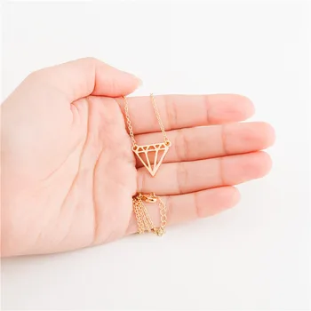 

10 geometric hollow nut cone lozenge charm necklace flat polygon triangle shape hollow pendant ladies rhombus pendant necklace