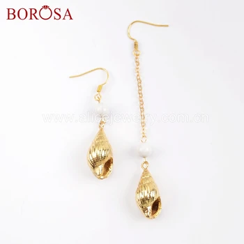 

BOROSA 5Pairs Handcrafted Natural Sea Shell Beads Dangle Earrings Long Asymmetrical Earrings Long Earring Jewelry HD0006