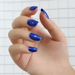2019 новая овальная головка поддельные ногти синие Акриловые Поддельные ногти теплый цвет мясистый карамельный цвет ногтей советы 24