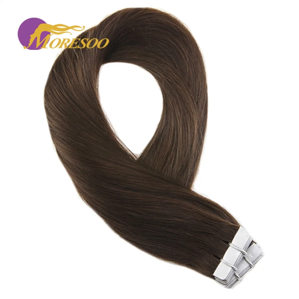 

Moresoo Color Brown #4 Tape In Hair Extensions Real Remy Brazilian Human Hair Skin Weft Tape in Hair 25G-100G 2.5g/pcs