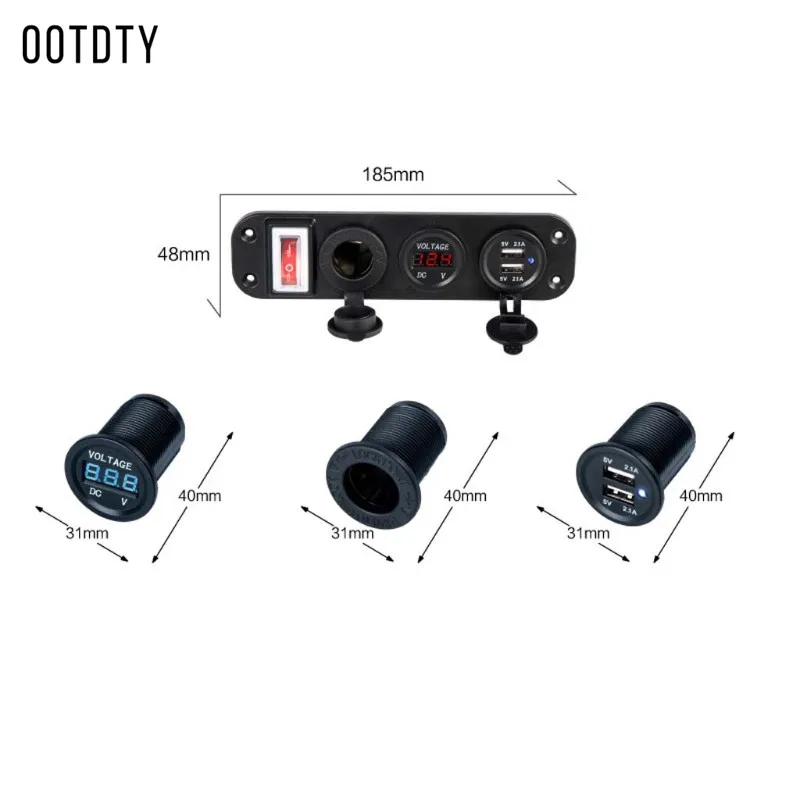 OOTDTY 1 набор автомобиля Зарядное устройство с двумя портами USB адаптер AC/DC 12V прикуриватель разъем с светодиодный вольтметр вкл/выкл переключатель для автомобиля лодка