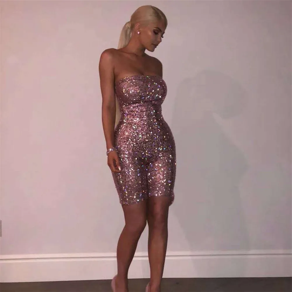 Summer Strapless Sequin Bodycon Sexy Rompers Womens Strapless Jumpsuit Off Shoulder Glitter Party Bodysuit Summer Strapless Sequin Bodycon Sexy Rompers Womens Strapless Jumpsuit Off Shoulder Glitter Party Bodysuit