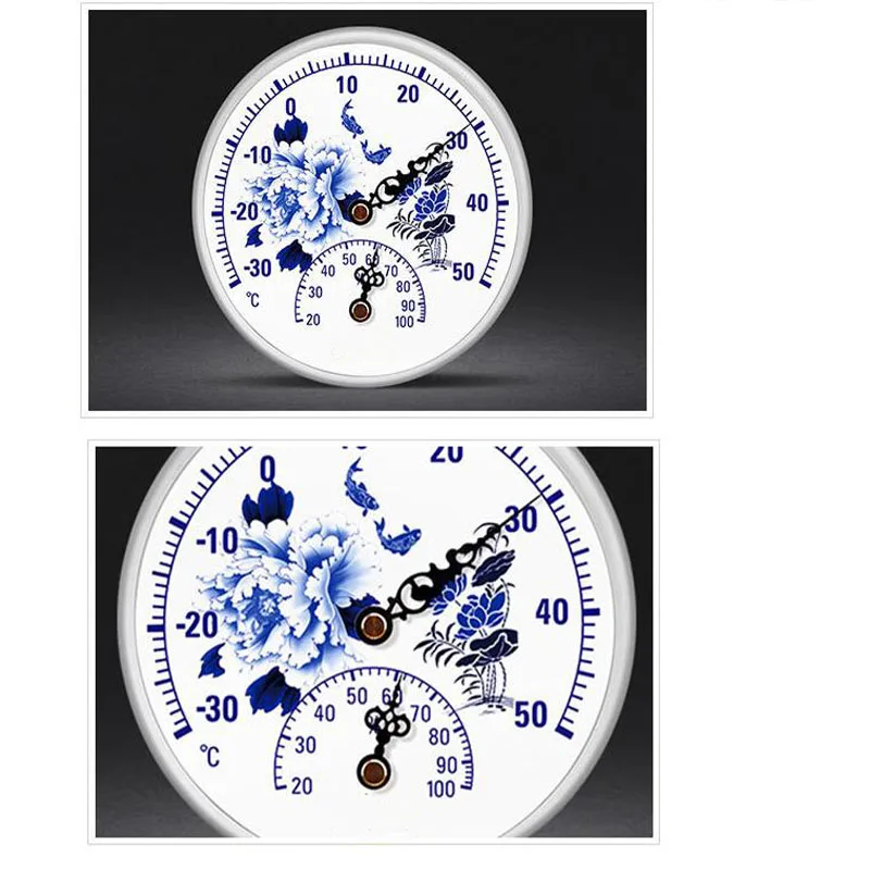 Внутренний круглый двойной термометр с циферблатом гигрометр синий и белый узор шаблон термометр с указателем гигрометр индукционный