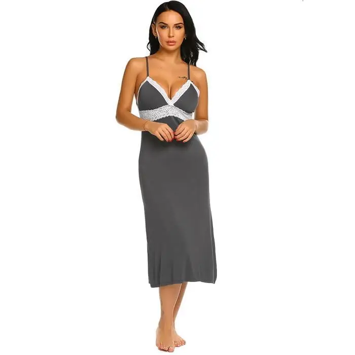 Ekouaer женское сексуальное белье Ночная рубашка с v-образным вырезом без рукавов контрастный цвет кружево пэчворк слинг ночная рубашка ночное белье домашнее платье