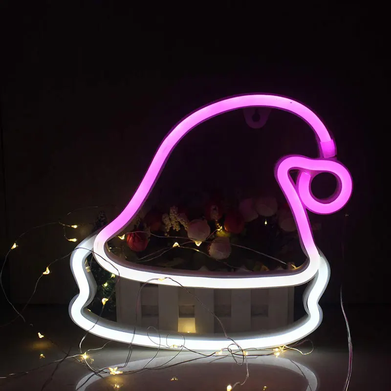 

Neon Sign Light Xmas Hat Shape Design Room Wall Decorations Home Love Ornament Coffee Bar Mural Crafts Home Decor Lamp