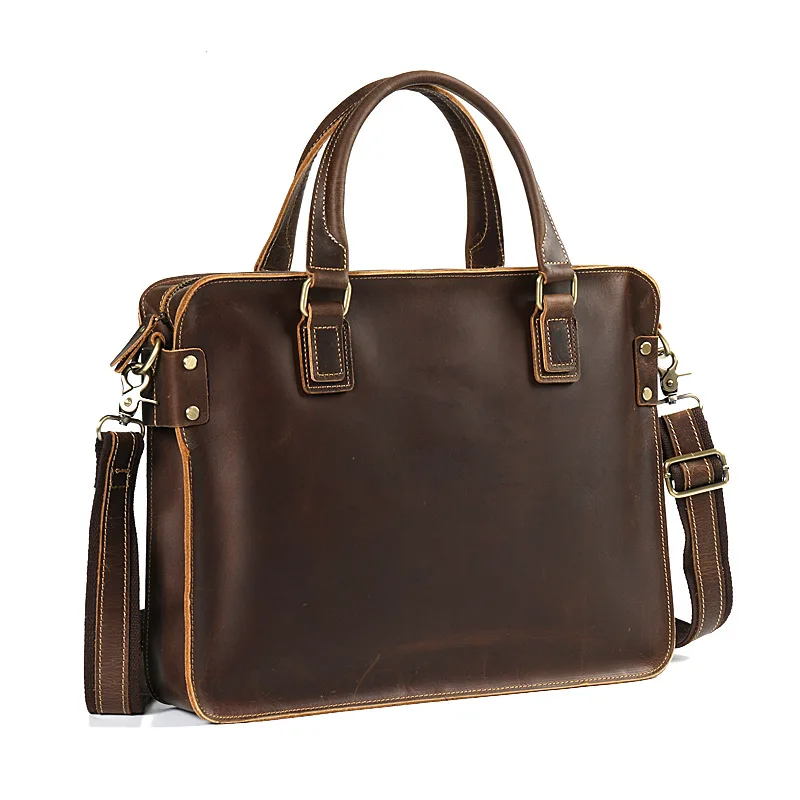 

Perfect Quality Natural Crazy Horse Leather Men Handbags Casual Men Briefcase Vintage Genuine Leather Bag